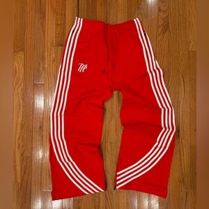 Pure Hearted Red Three-Stripe Track Pants